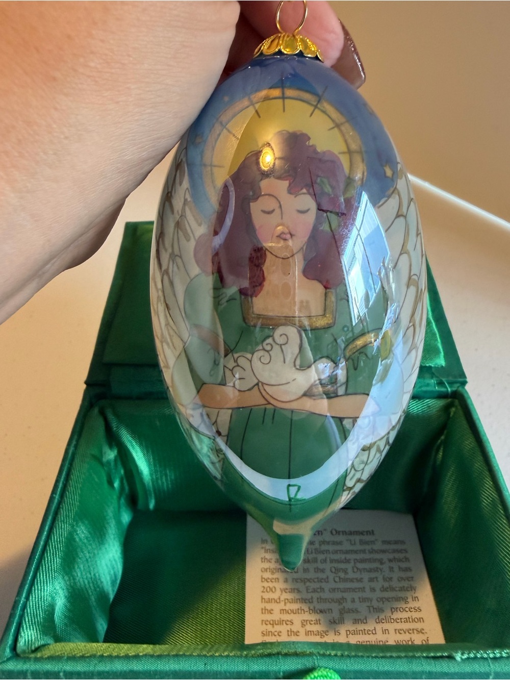 LI BIEN Christmas Tree Ornament Blue Teardrop Angel Doves Glass Pier 1 box 2008